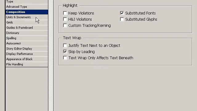 InDesign - seadistused