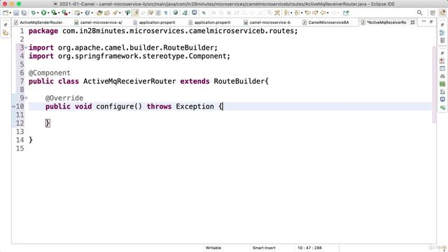2_3. Step 03 - Creating Receiver Camel Route for ActiveMQ in Microservice B