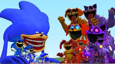 Sonic Tapes (Sonic Shin) против Dogday и Catnap Walking Godzilla Poppy Playtime 3 в Garry's Mod