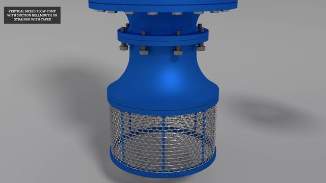 Vertical mixed flow pump with suction bellmouth & strainer. Power, capacity, efficiency, reliabilit