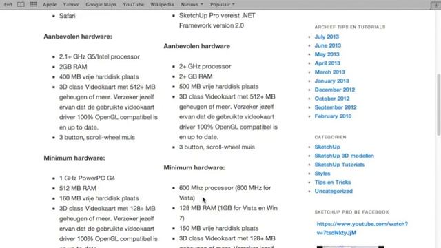 Wat zijn de SketchUp 2013 systeem eisen voor Windows