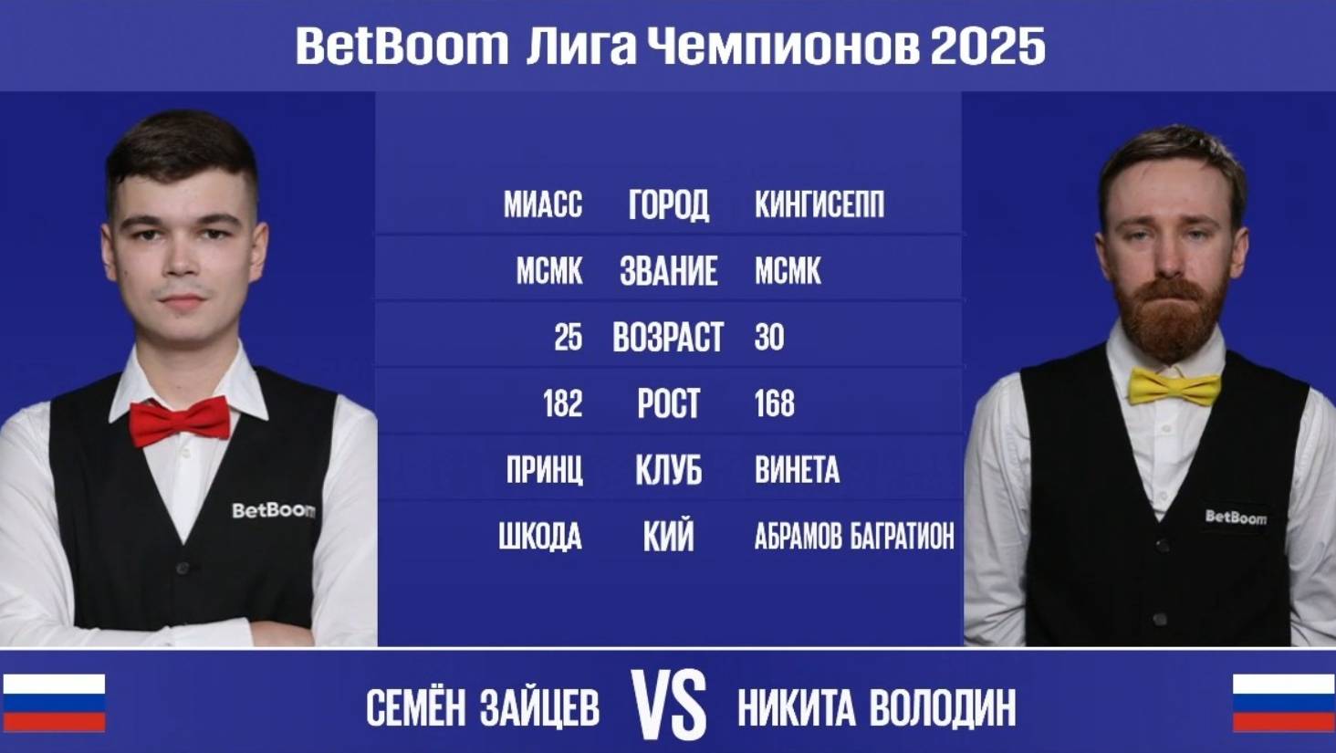 "BetBoom Лига Чемпионов 2025". C.Зайцев (RUS) - Н.Володин (RUS). Св.пирамида. 17.03.25 в 21.55