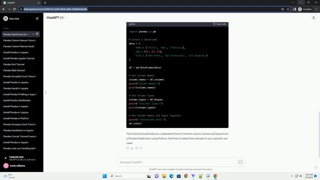 pandas dataframe get column names and types