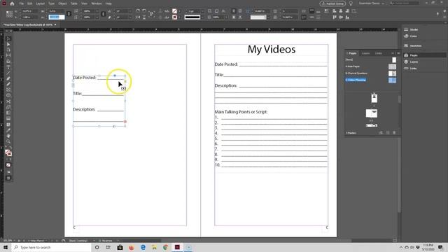 InDesign Tutorial for Beginners & KDP #11: Creating the Video Planning Page
