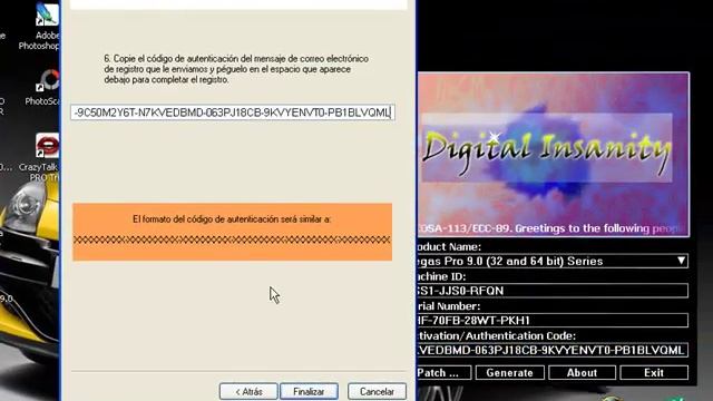 vegas pro 9.0 poner codigo de activacion