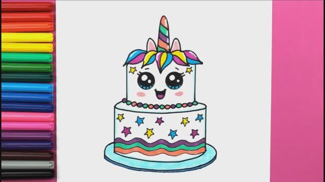 Как нарисовать ТОРТ KAWAII шаг за шагом Легкие рисунки для детей Яркие цвета ❤