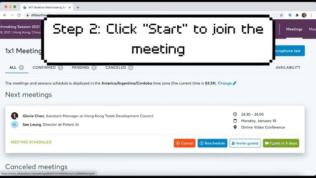 How to Join Scheduled Meetings for the AFF Deal Flow