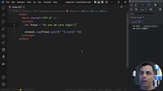JavaScript Básico ao Avançado - 1008 - Separando e juntando strings