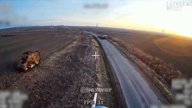 Суджа.На видео разбитая колонна бронетехники ВСУ,на трассе«Суджа-Гуево-Горналь».