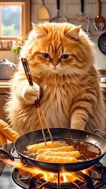 Кот 😻 готовить себе еду.