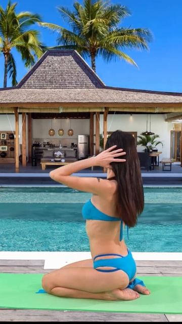 Yoga Stretching Woman - Hotel Pool Resistance band #stretching #yoga #short #shorts #hotyoga