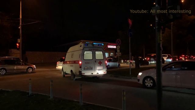AMBULANCE with blue flashing lights