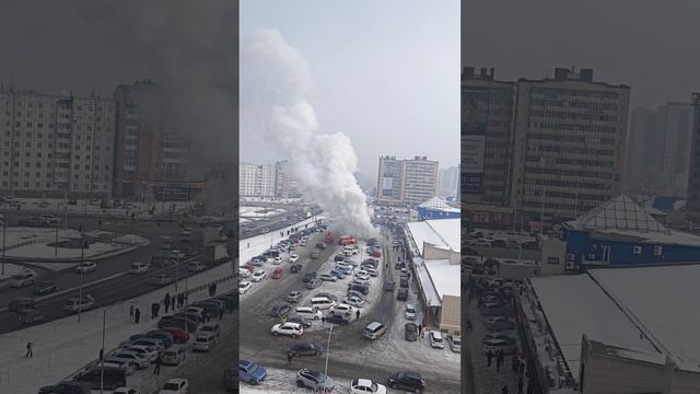 Тушение автомобиля на стоянке, Пожар в ТЦ в Абакане
