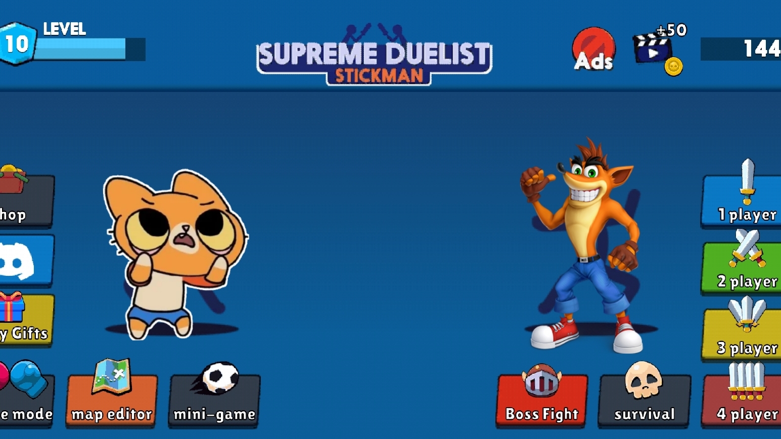 Симбочка пимпочка против Крэша бандикута в stickman duelist