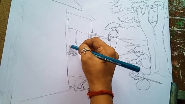 Summer village scenery drawing | summer drawing scenery_maam learning heart