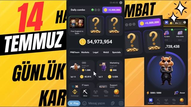 Hamster Kombat Günlük Kombo Kartları 14 TEMMUZ | 5 Milyon #hamsterkombat #hamstercombat #hamsters