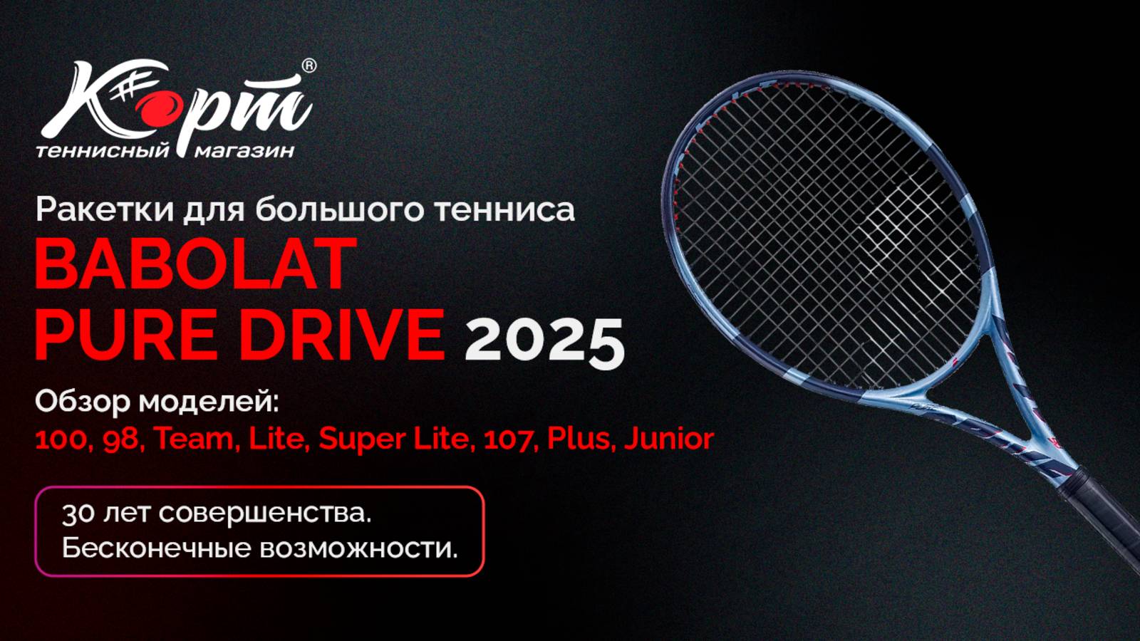 Обзор Babolat Pure Drive 2025: 100, 98, Team, Lite, Super Lite, Junior, ракетки для большого тенниса