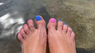 Ногти на ногах, розовые, синие ногти
