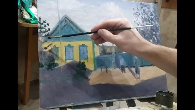 "Домик Плотниковых". Процесс написания картины в одной работе.