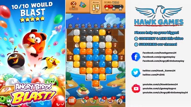 Angry Birds Blast 💥 Level 69 Hard - 3 Stars Walkthrough, No Boosters