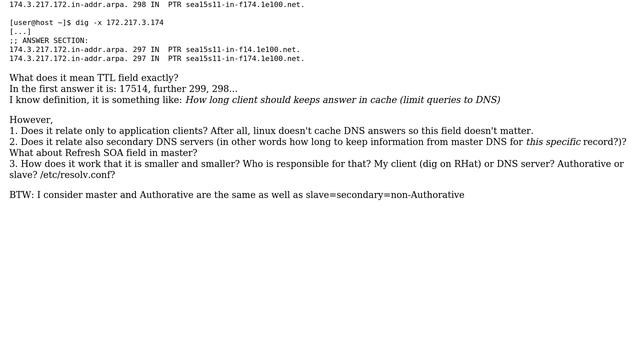 DevOps & SysAdmins: Understanding TTL field of PTR record returned by dig client