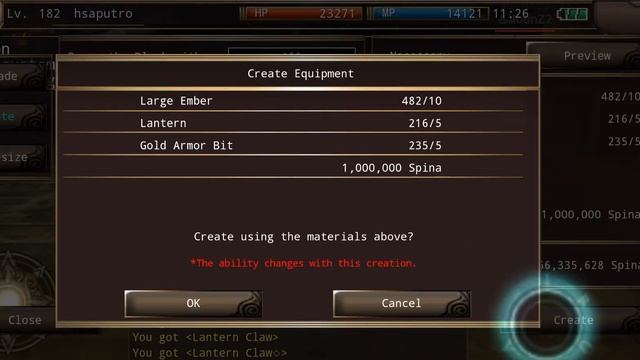 Iruna Online : Produce 95 Pcs Lantern Claw (Underground bailune blacksmith)