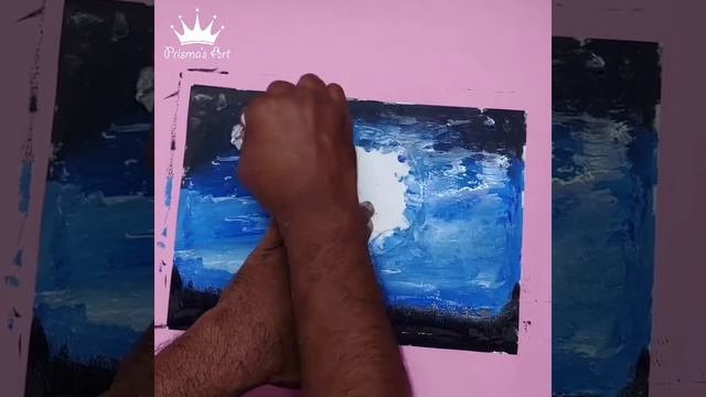 DIY - A Girl and her Dog, Art Painting, full moon, stars and sky, at forest