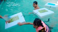 Kids go to Swimming Pool Competition Running on the water! Survival Swim Skills