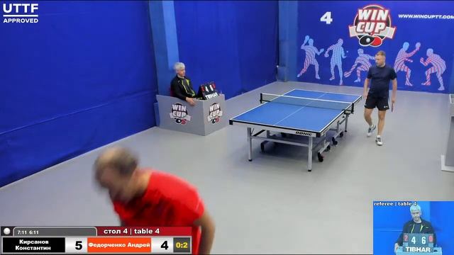 11:30 Кирсанов Константин 3-2 Федорченко Андрей стол 4 Юг-1 03.06.21