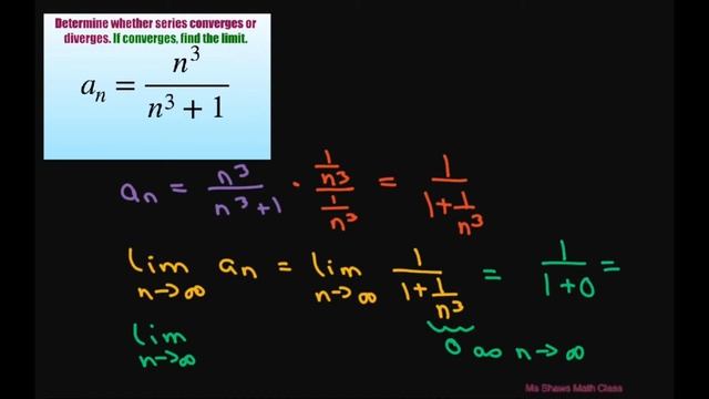 Determine whether sequence converges or diverges, if converges find limit {n^3 /(n^3 +1)}
