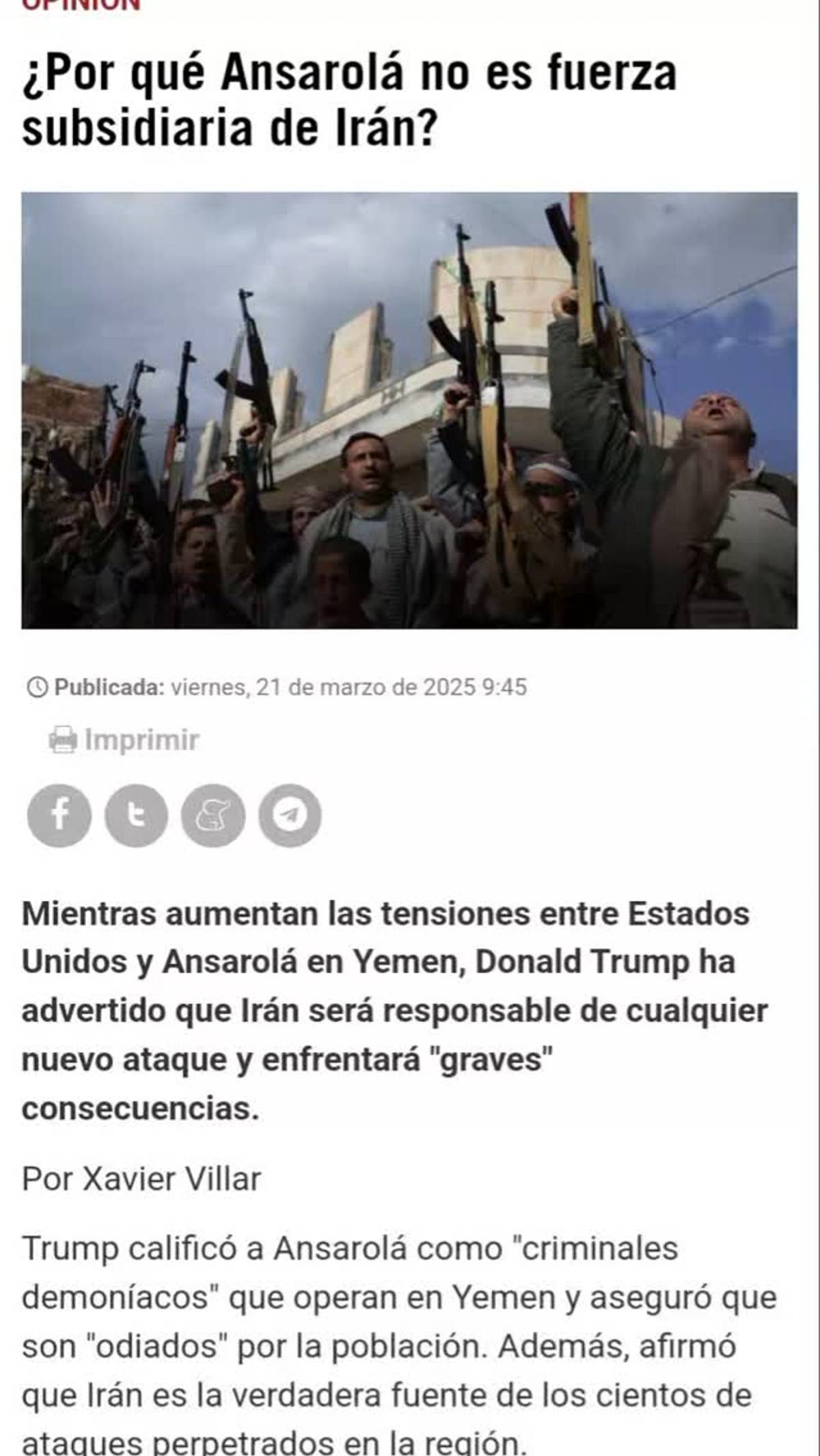 ¿POR QUÉ ANSAROLÁ NO ES FUERZA SUBSIDIARIA DE IRÁN?