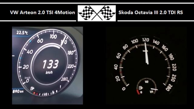 VW Arteon 2.0 TSI 4Motion VS. Skoda Octavia III 2.0 TDI RS - Acceleration 0-100km/h