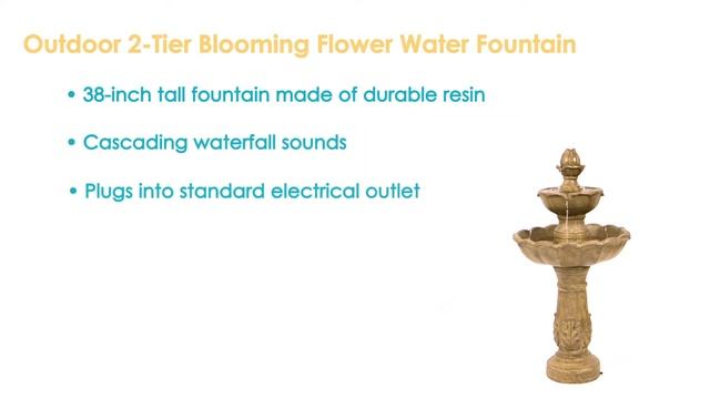 Sunnydaze Outdoor 2-Tier Blooming Flower Water Fountain, 38 Inch Tall-GSI-707