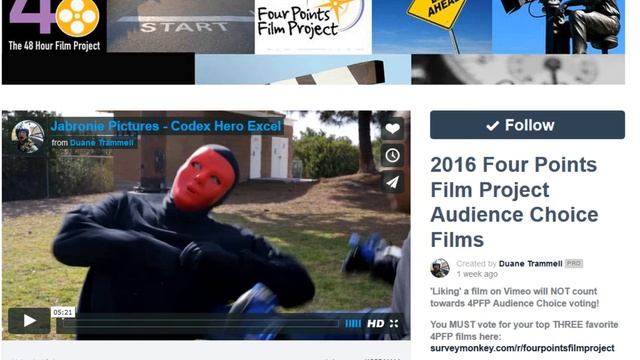 Vote for Codex Hero Excel for the 2016 Four Point film Project