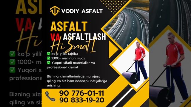 Vodiy asfalt xizmatlari +998908331920
Andijon,Namangan,Fargona