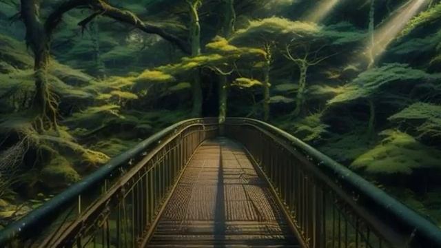 Анимация с мост уходящий вглубь леса