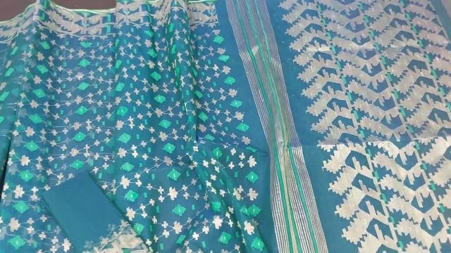 Sea green color jamdani halfsilk saree 10500 taka