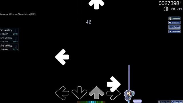 osu mania 4k-The disappearance of Hatsune Miku-B rank(with a lot of miss but 88,69% is still okay;)