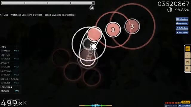 『Lex Plays』 Osu! - Blood, Sweat & Tears by BTS『A Rank, Hard Difficulty, 3.7☆』