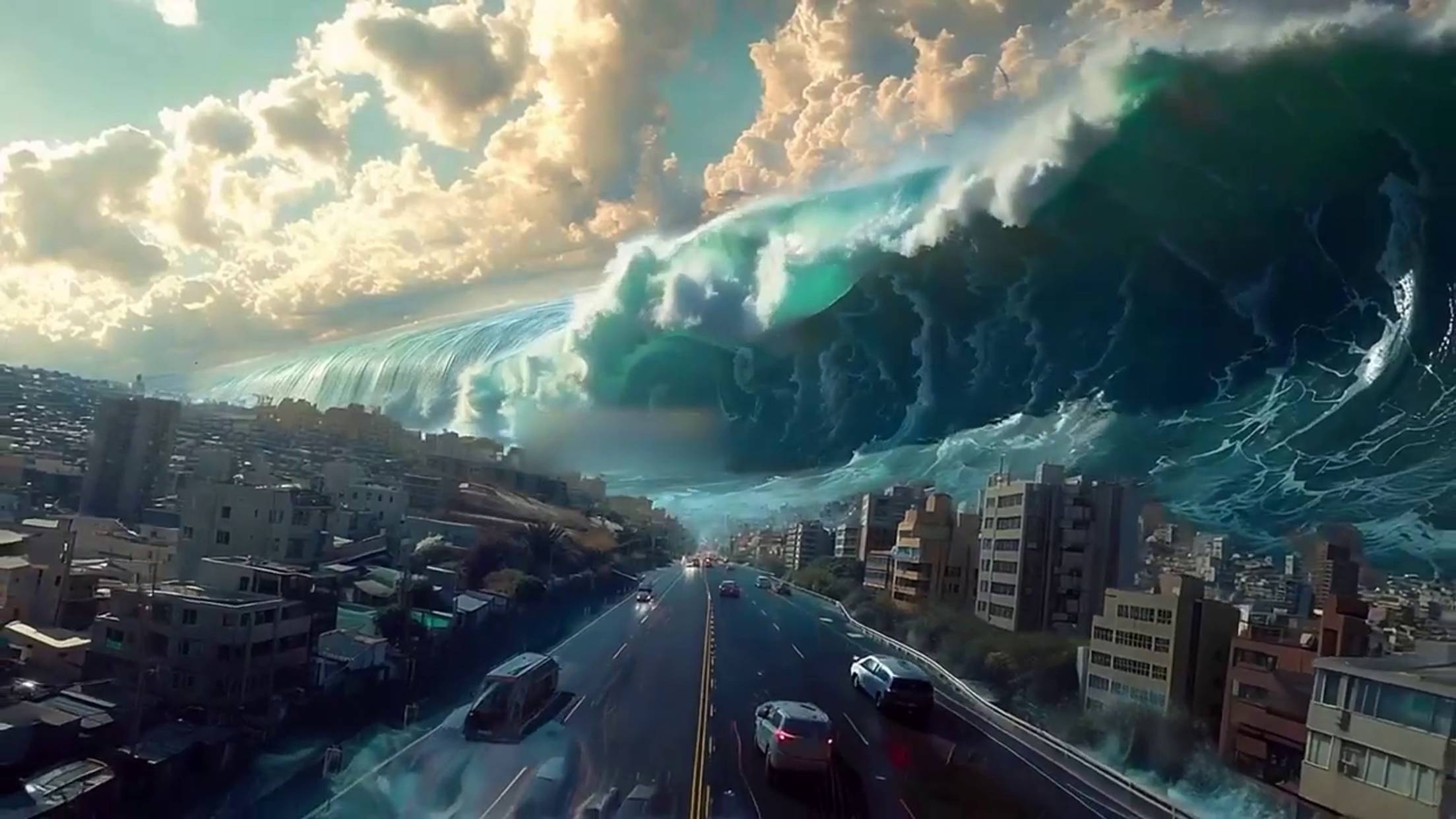 Гигантское Цунами смывает город