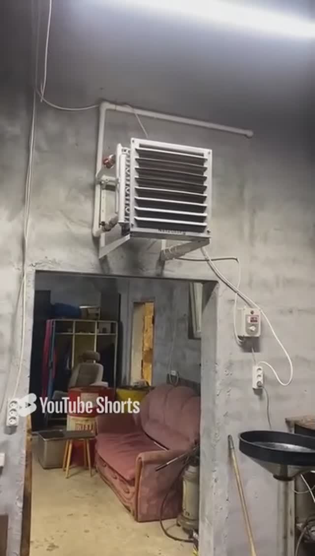 Отопление автосервиса. Воздушное отопление. Тепловентилятор водяной в автосервисе Nefedtorg