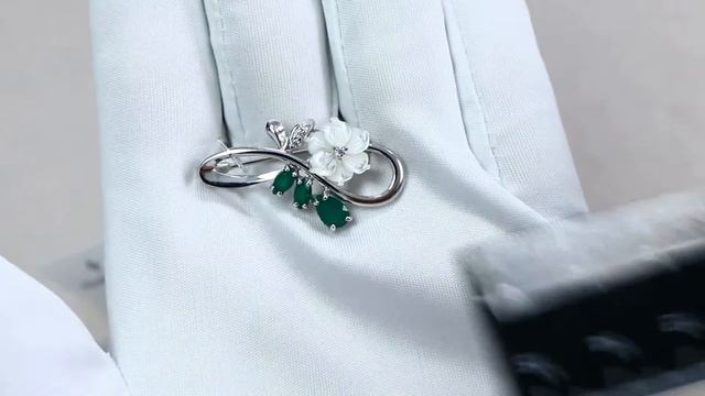 Серебряная брошь AQUAMARINE с фианитом, агатом и перламутром А7735509А
