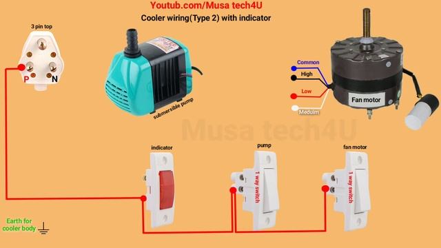 Cooler wiring diagram with indicator | कुलर का वायरिंग करना सीखे इंडिकेटर के साथ