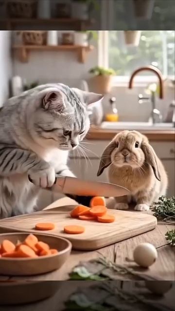 маленький котёнок заботится о своём лучшем друге