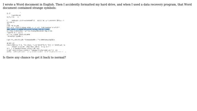 Word document showing strange symbols