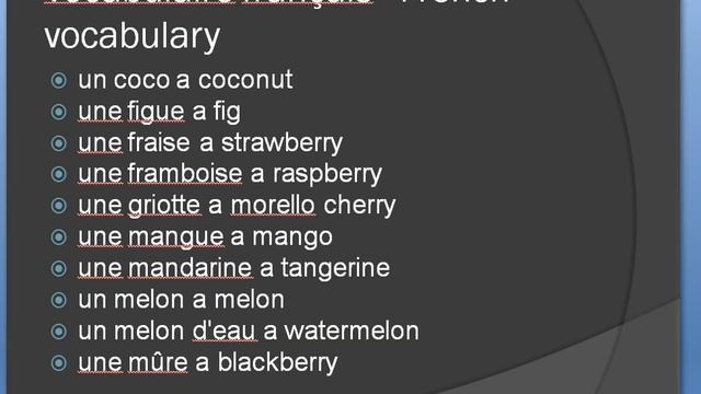 Food Items Vocabulary in French
