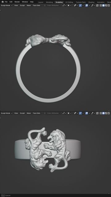 Ускоренный процесс лепки кольца с мотивами львов