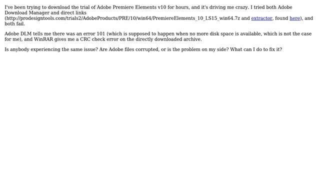Unable to download Adobe Premiere Elements v10 trial