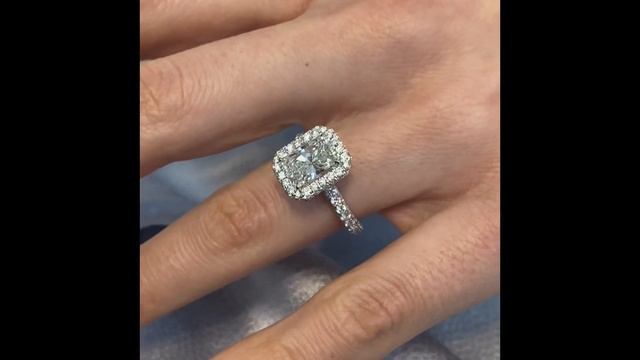 2.3 carat Radiant Cut Diamond Halo with Three-Row Band