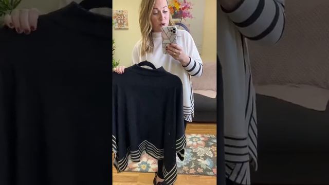 LONG SLEEVE SOLID PONCHO TOP WITH STRIPES FIT VIDEO!